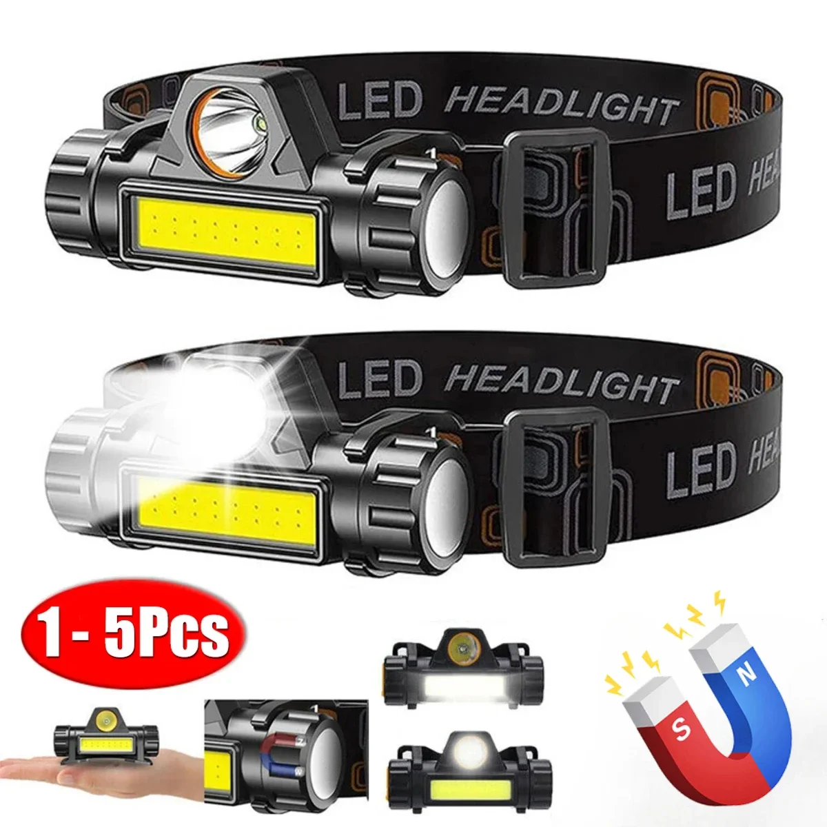 Headlamp Waterproof Rechargeable - 1-5PCS Rechargeable COB LED Headlamp Strong